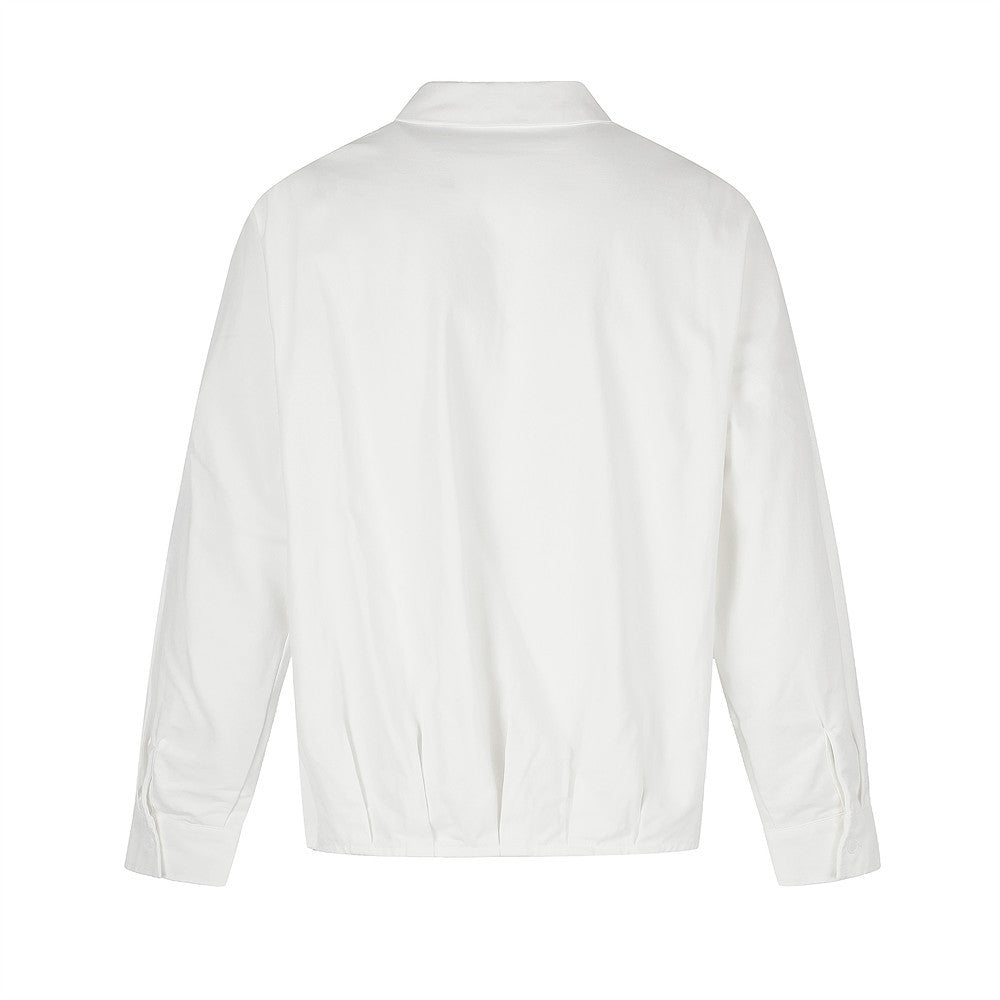 Oversized White Shirt Men Zip-Up Relaxed Fit Long Sleeve Casual Jacket