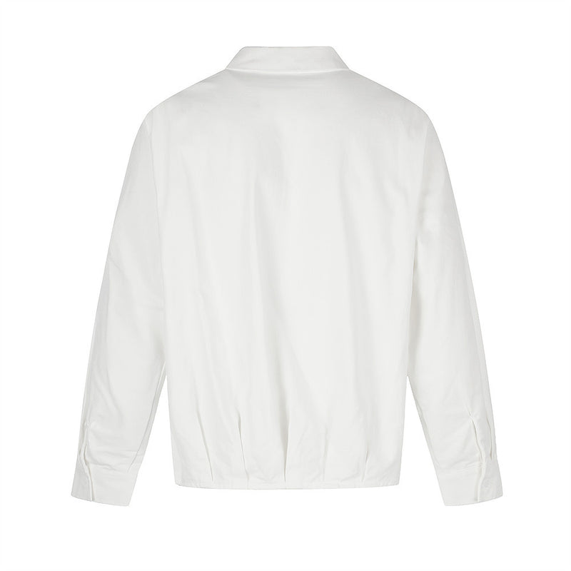Oversized White Shirt Men Zip-Up Relaxed Fit Long Sleeve Casual Jacket