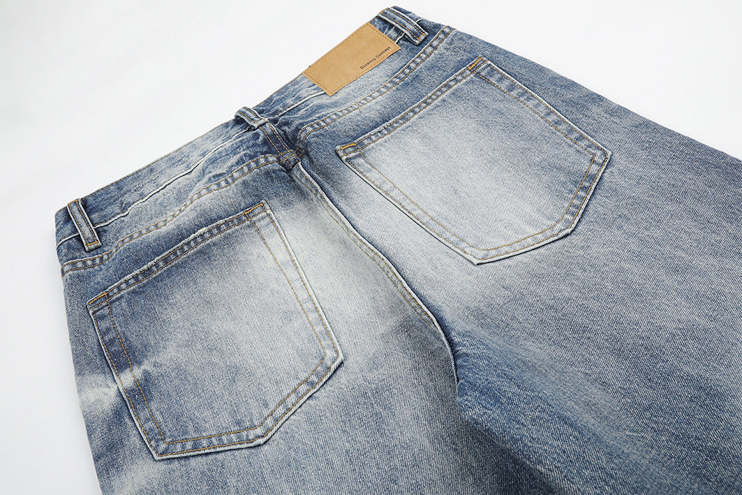 Jean baggy délavé clair – Pantalon droit en denim délavé, jambes larges et détails usés