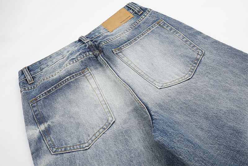 Jean baggy délavé clair – Pantalon droit en denim délavé, jambes larges et détails usés