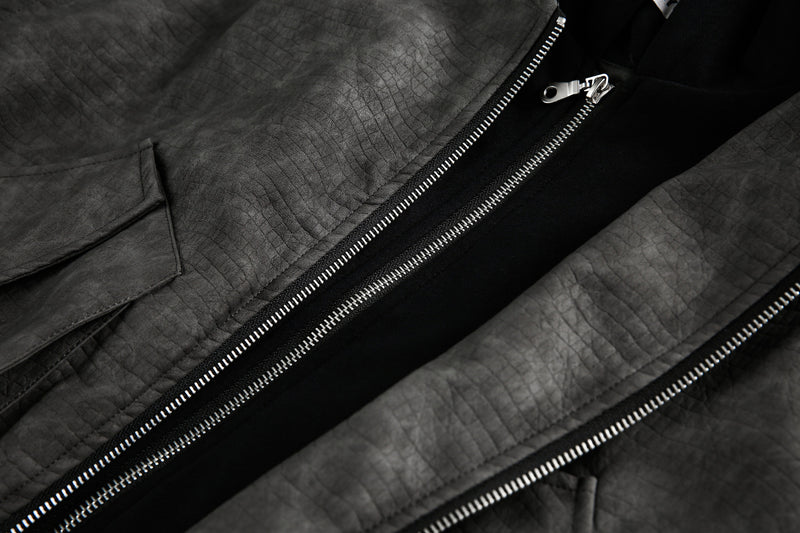Oversized Hooded Bomber Jacket – Vintage American Streetwear PU Leather Flight
