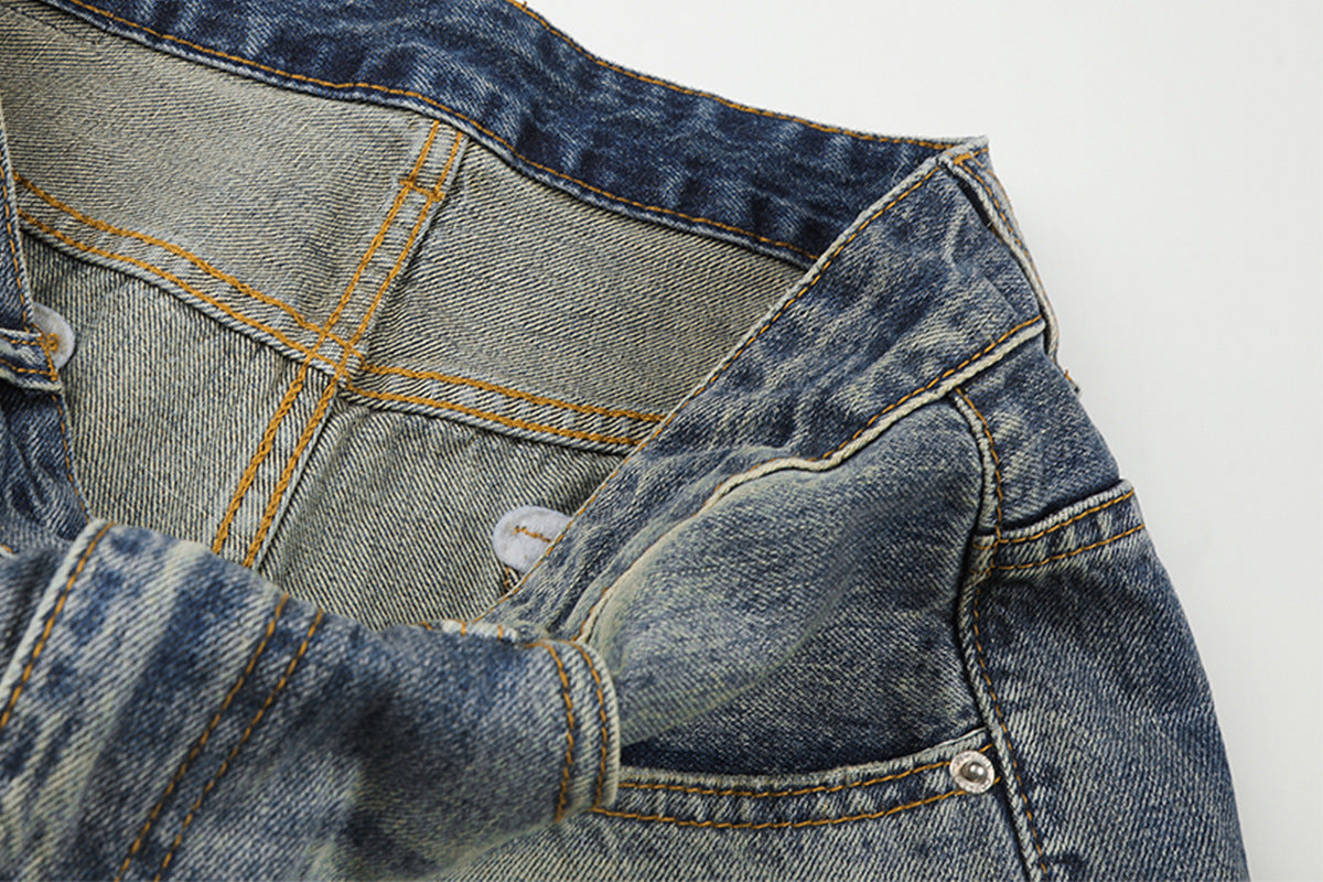 Jean baggy bleu clair à poches léopard – Denim large délavé et déchiré