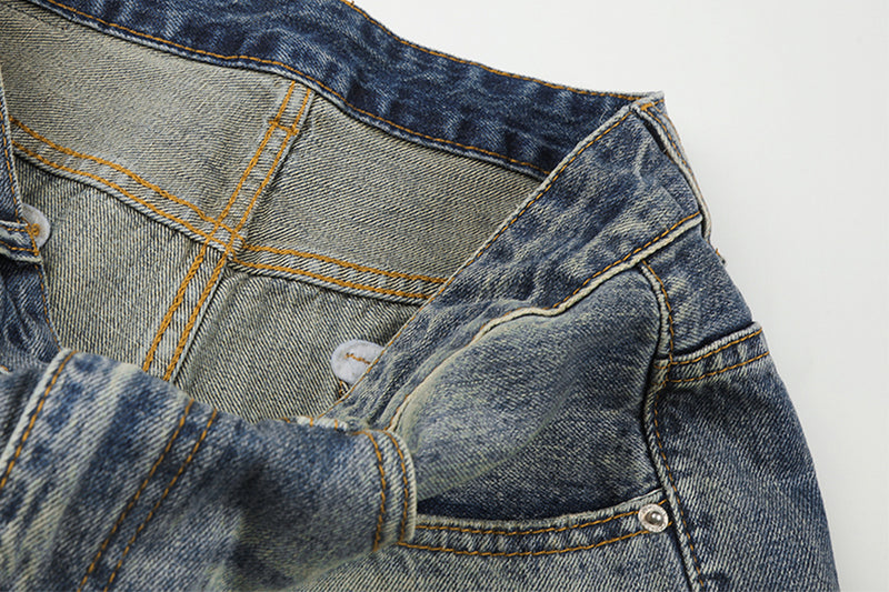 Jean baggy bleu clair à poches léopard – Denim large délavé et déchiré