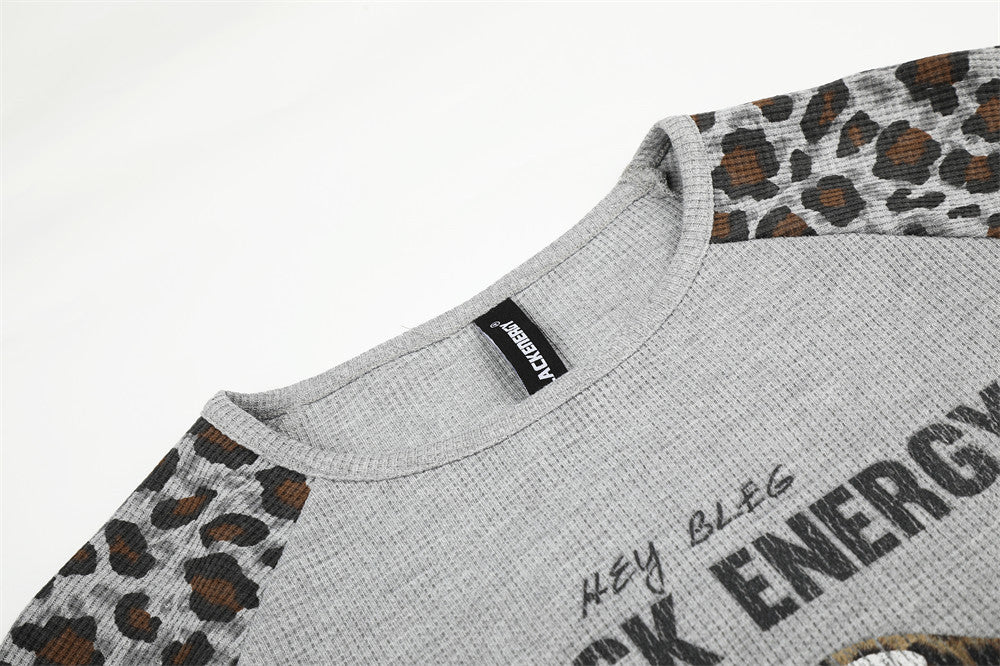 Leopard Print Raglan Long Sleeve Tee – Men's Streetwear Graphic Shirt