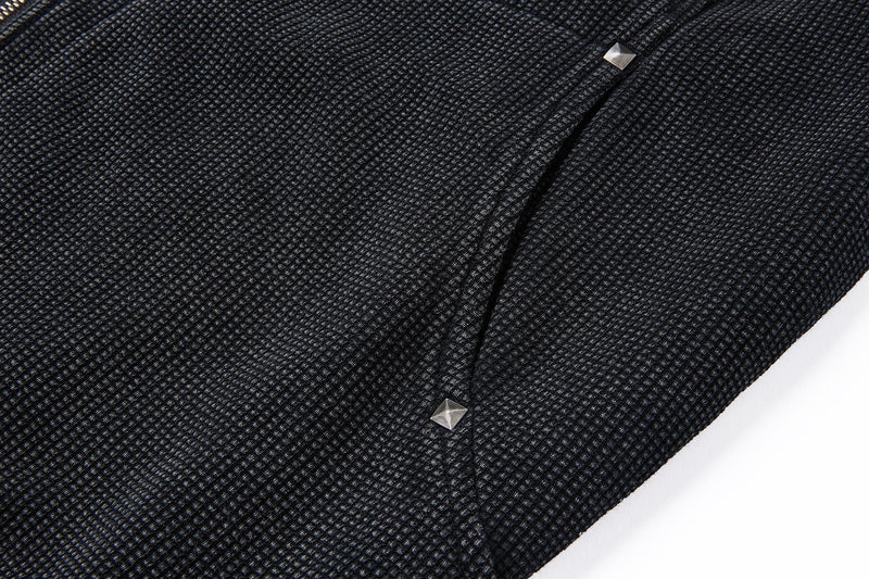 Blouson bomber en maille gaufrée délavée à l’acide avec rivets métalliques
