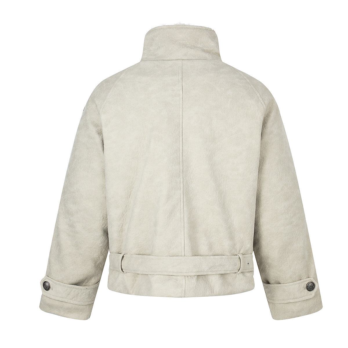 Double-Breasted Shearling-Collar Padded Jacket with Waist Belt