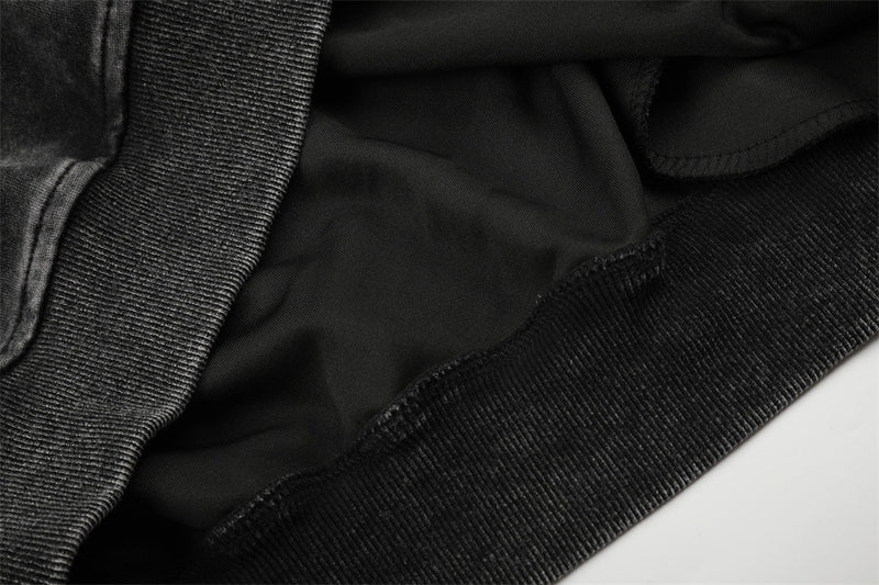 Sudadera con cremallera y lavado ácido con tachuelas piramidales – Estilo heavy metal extragrande