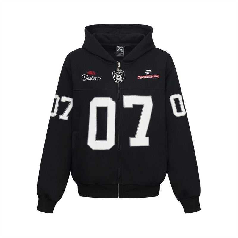 Zip-Hoodie mit 07-Patch – Oversize-College-Sweatshirt im Streetwear-Stil