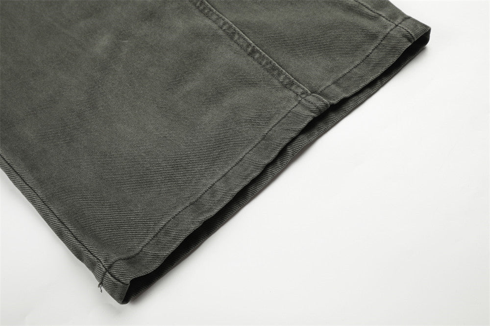 Wide-Leg Cargo Pants with Gold Pyramid Studs – Punk Workwear Straight-Cut