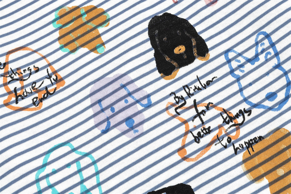 Camiseta de manga larga a rayas con estampado gráfico de perro, corte relajado