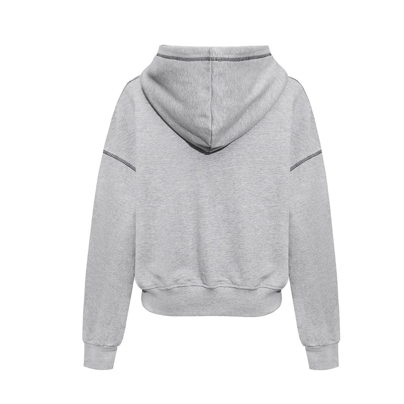 Hoodie zippé avec imprimé gothique Grind Hard et surpiqûres contrastantes