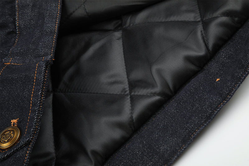 Dark Indigo Denim Jacket with Faux Fur Collar & Fleece Lining