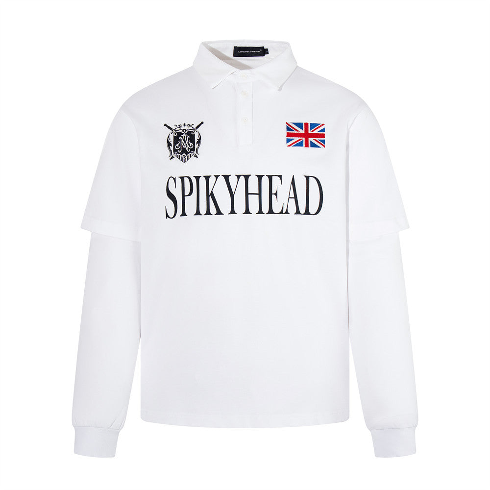 Spikyhead Faux Two-Piece Long Sleeve Polo Shirt – Oversized British Crest
