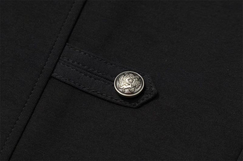 Veste sweat à capuche militaire gothique avec manches rayées et boutons croisés