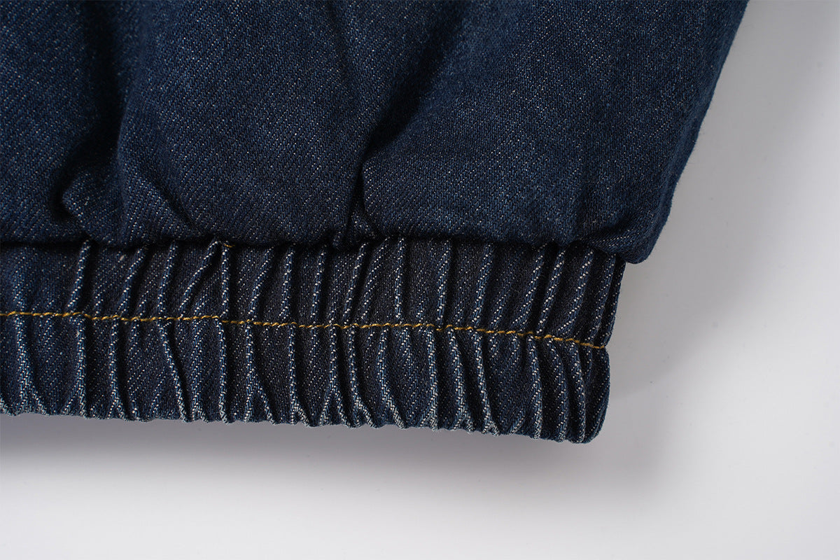 Veste bomber en denim indigo foncé – Coupe carrée oversize avec base élastiquée