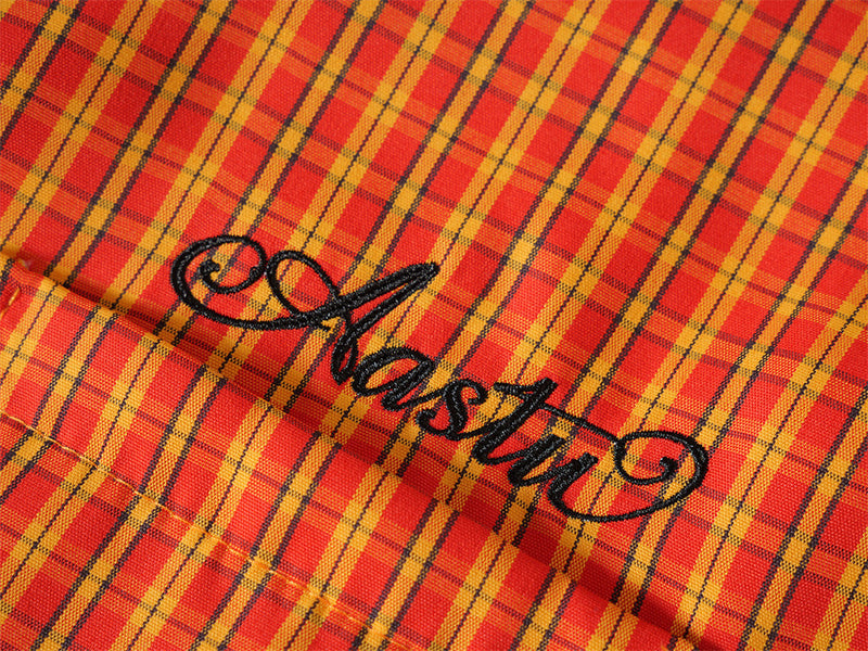Men's Oversized Plaid Long-Sleeve Button-Up Shirt with Embroidered Chest Pocket