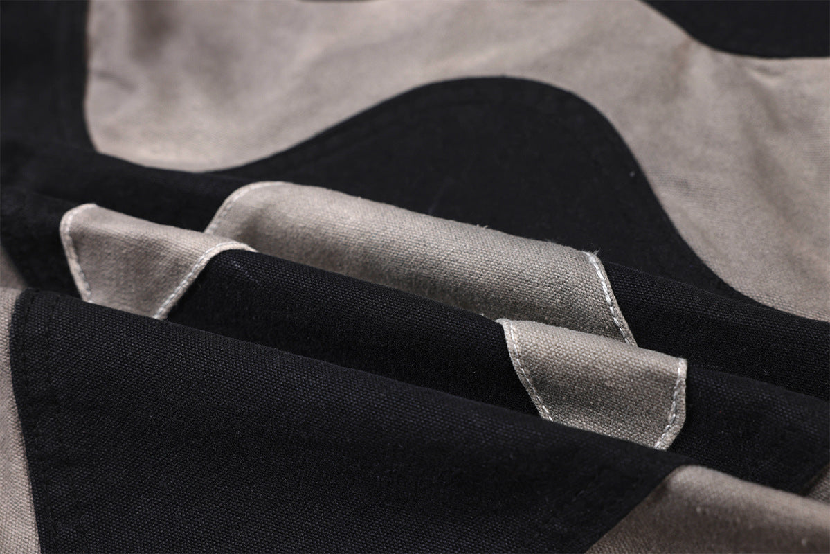 Abstrakte Patchwork-Reißverschlussjacke – Zweifarbig in Schwarz und gewaschenem Grau, verkürzte Harrington-Jacke