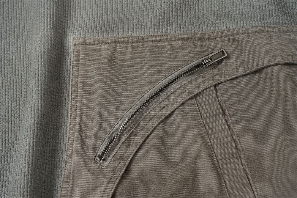 Sweat à capuche homme en maille gaufrée délavée à l’acide, oversize, avec poches cargo zippées