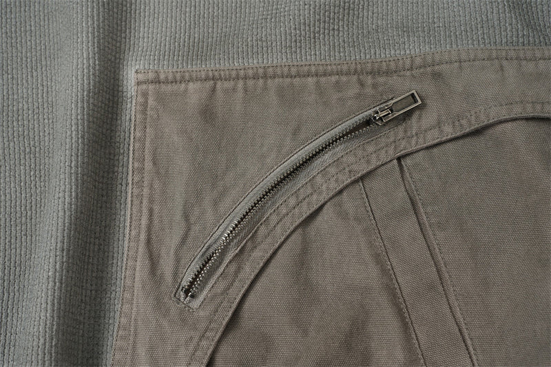 Sweat à capuche homme en maille gaufrée délavée à l’acide, oversize, avec poches cargo zippées