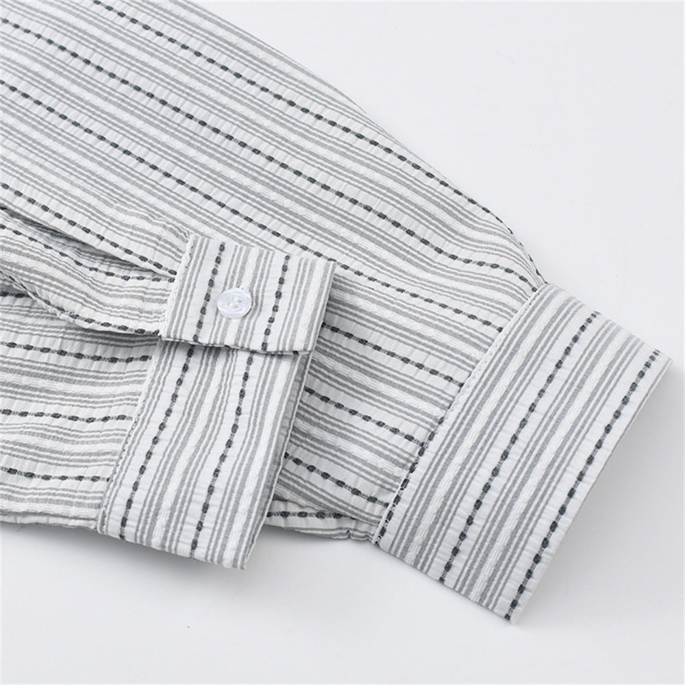 Blue Striped Long Sleeve Shirt Men – Oversized Relaxed Fit Button-Up