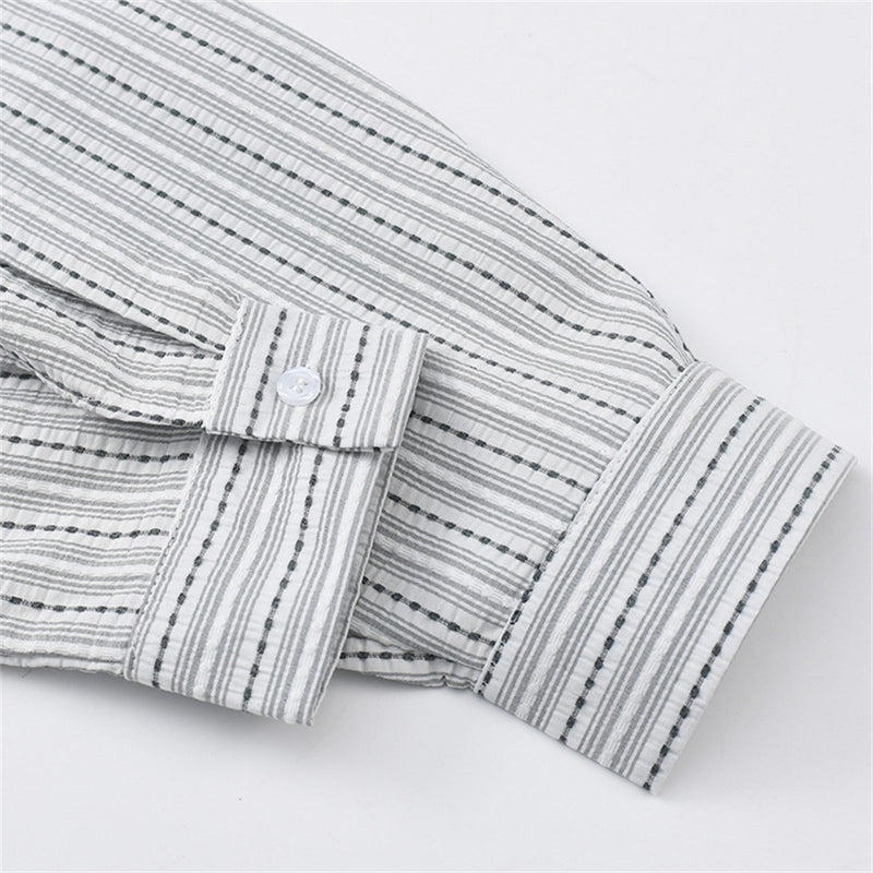 Blue Striped Long Sleeve Shirt Men – Oversized Relaxed Fit Button-Up