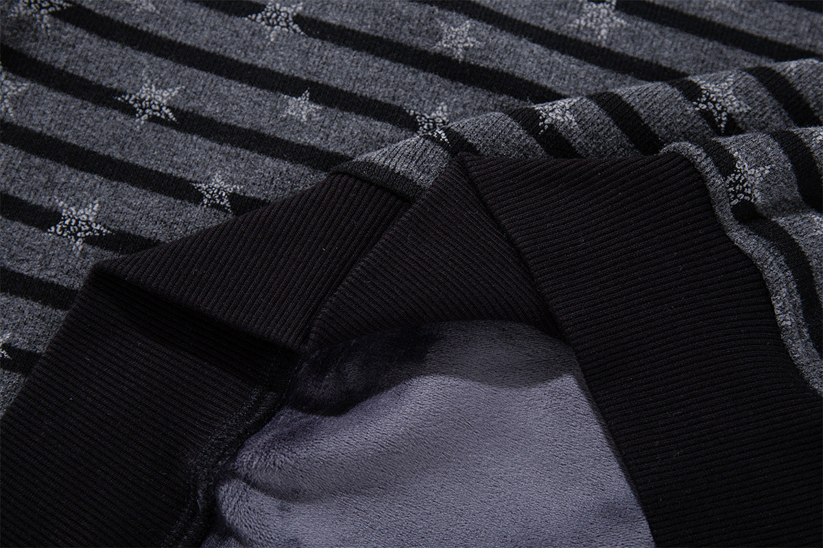 Striped Star Print Zip-Up Hoodie – Relaxed Fit Full-Zip Sweatshirt