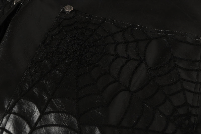 Wide-Leg Faux Leather Pants with Spiderweb Embossed Panels