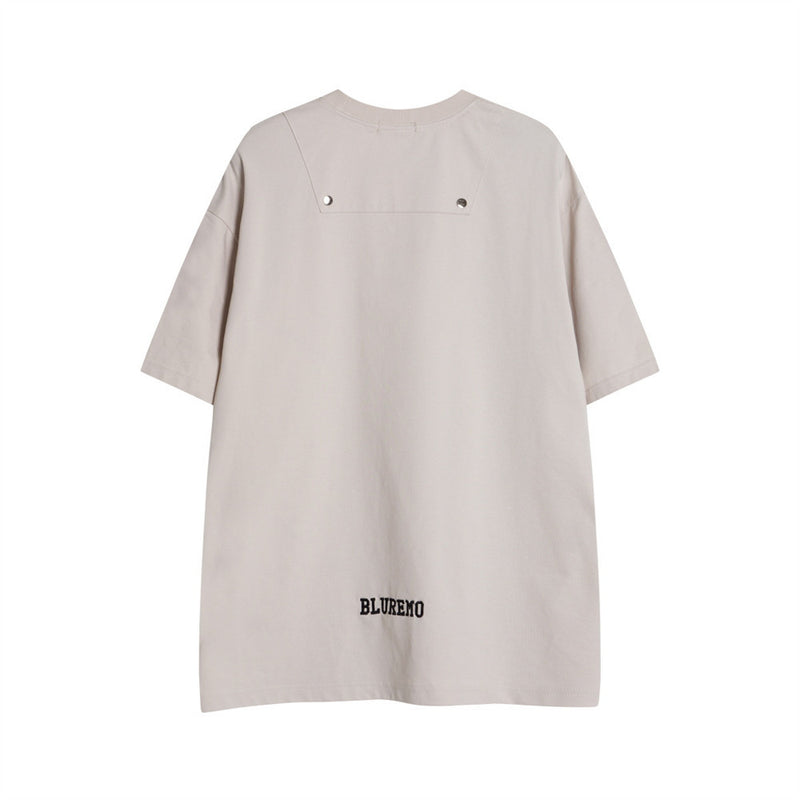 Oversized Irregular Stitch Contrast Snap-Shoulder T-Shirt