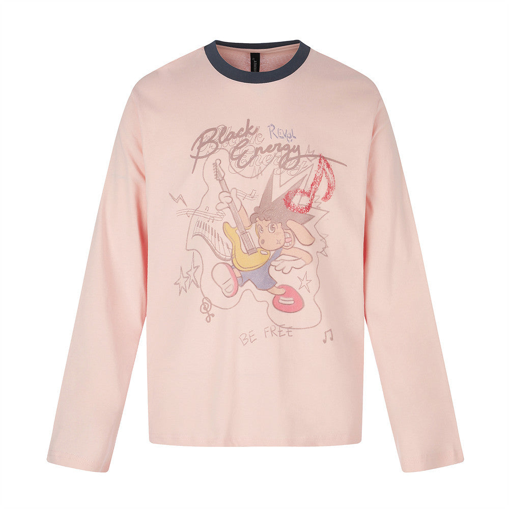 Cartoon Graphic Long Sleeve Crew Neck T-Shirt – Rock & Roll Print