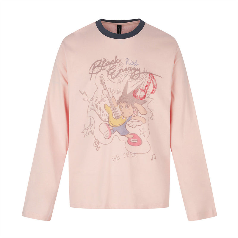Cartoon Graphic Long Sleeve Crew Neck T-Shirt – Rock & Roll Print