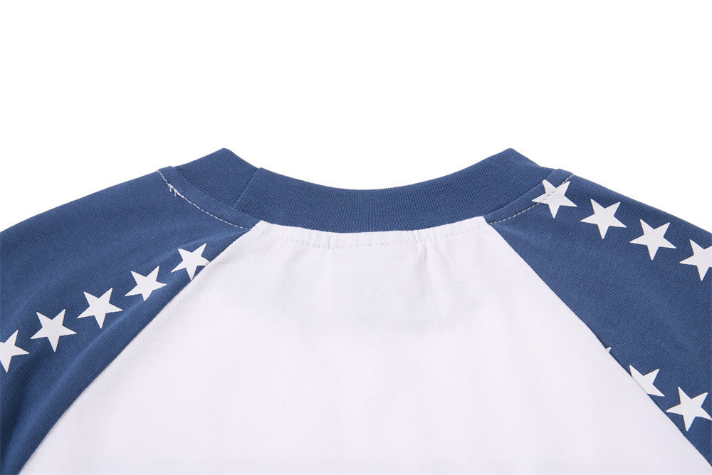 Men's Long Sleeve Graphic Tee – Stars Raglan Colorblock with American Flag