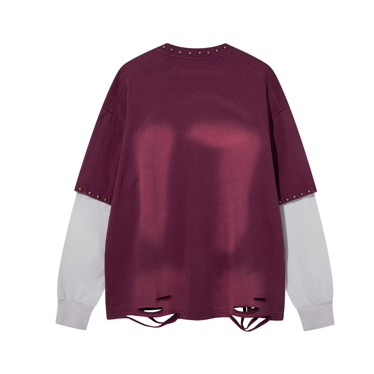 T-shirt manches longues effet superposé Flame 17 – Bas délavé, clous