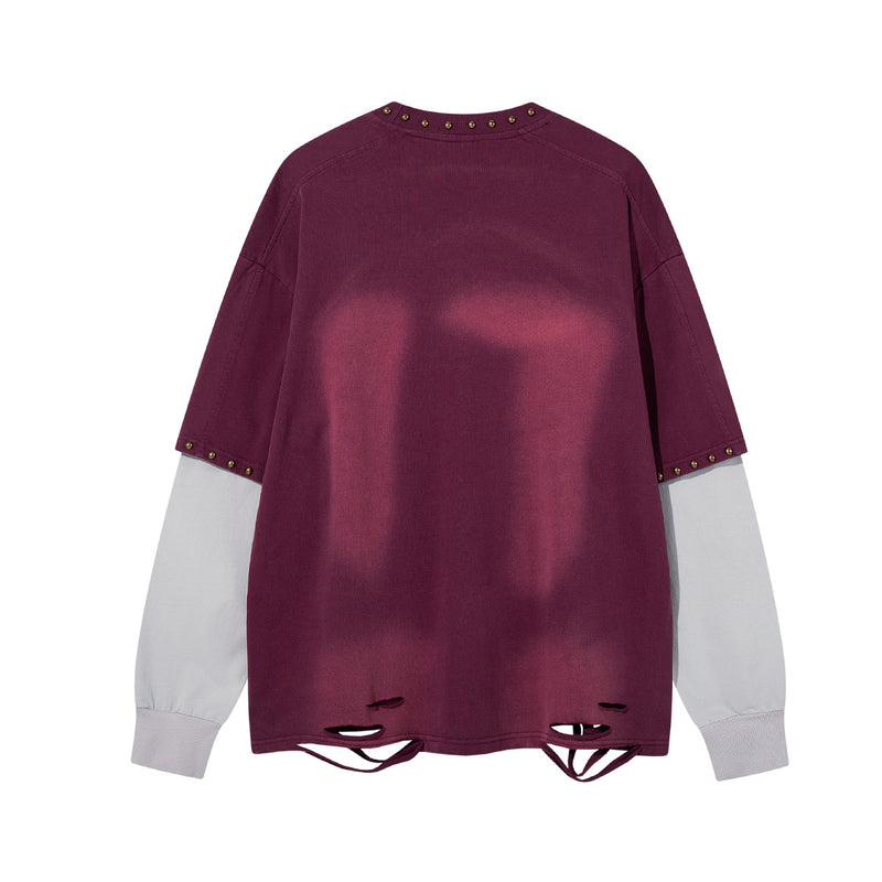 T-shirt manches longues effet superposé Flame 17 – Bas délavé, clous