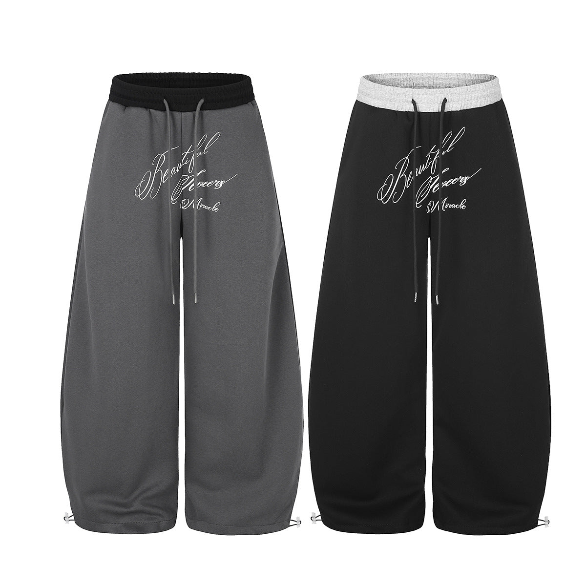 Pantalon de survêtement large à inscription et ceinture contrastante