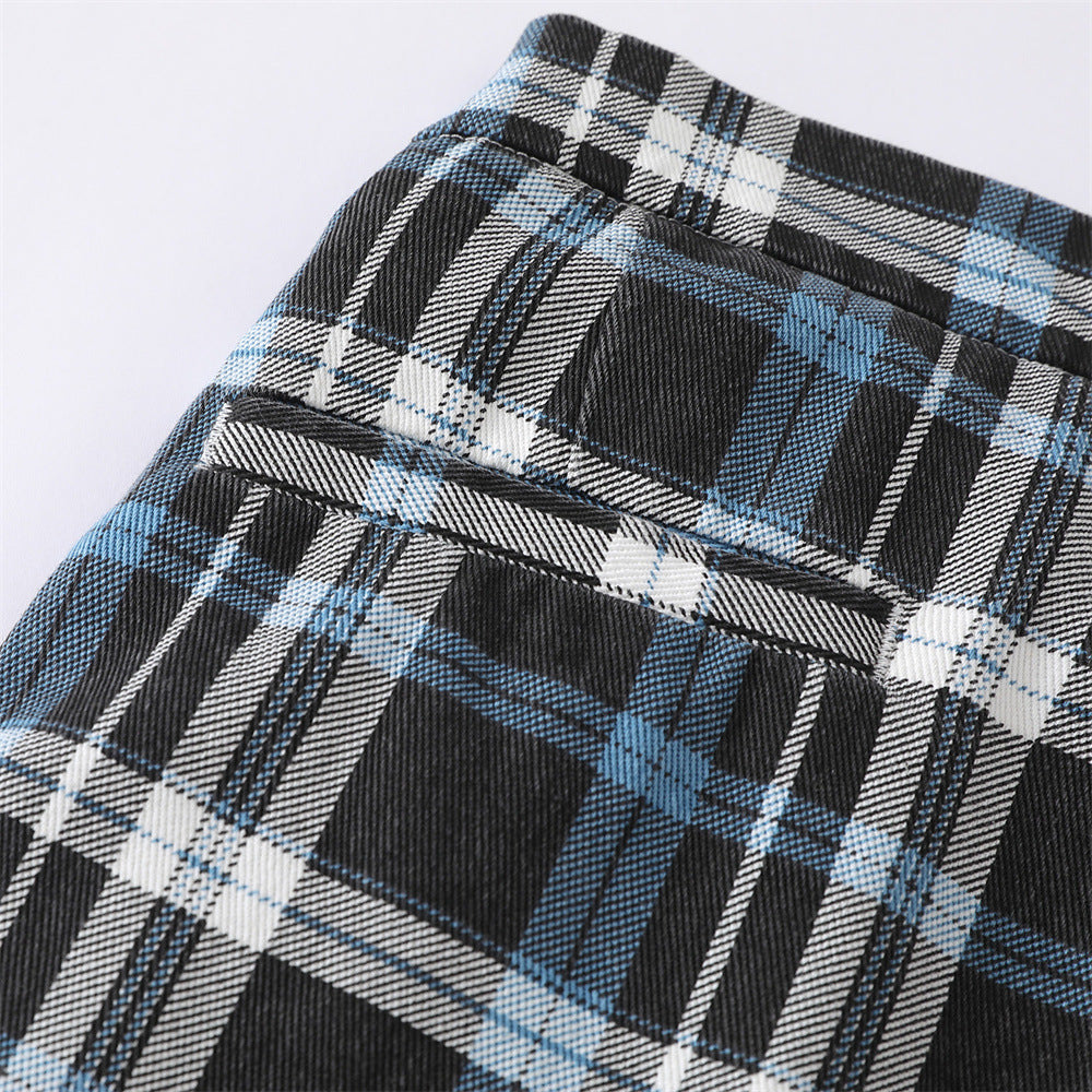 Plaid Wide-Leg Trousers – Double-Pleat Baggy Fit