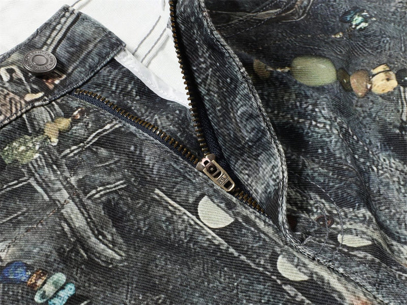 Wide-Leg Jeans with Chain & Bead Embellishments – Vintage Dirty-Wash Punk Denim