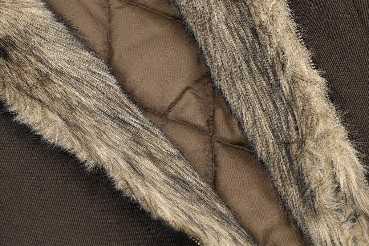 Retro American Bomber Jacket with Faux Fur Collar & Star Patches