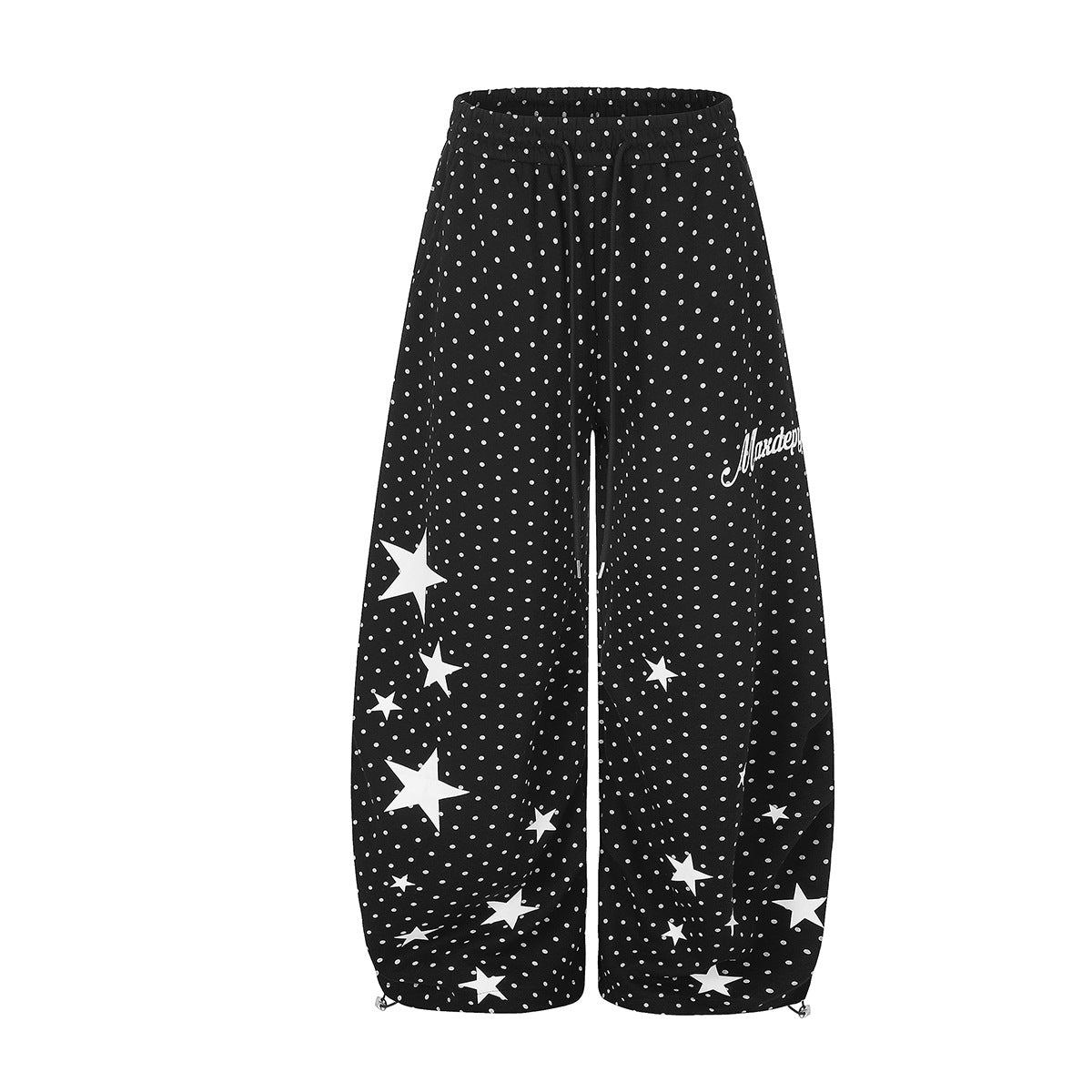 Pantalon de survêtement à jambes larges, imprimé pois et étoiles, taille à cordon