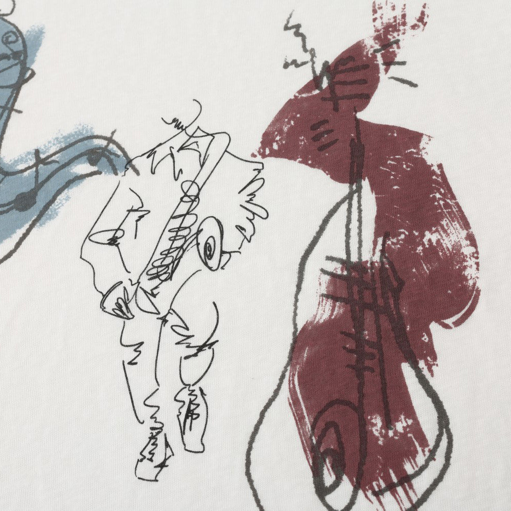 Long Sleeve T-Shirt with Abstract Jazz Musician Print – Crew Neck