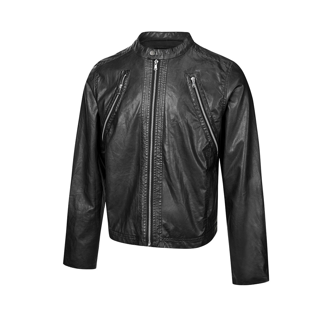 Veste biker moto homme en simili cuir noir – Coupe décontractée, style racer rétro