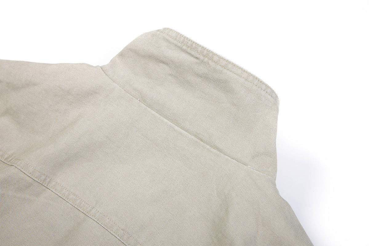 Metal Clasp Bomber Jacket – Washed Cotton Flight Jacket with Diagonal Buckle