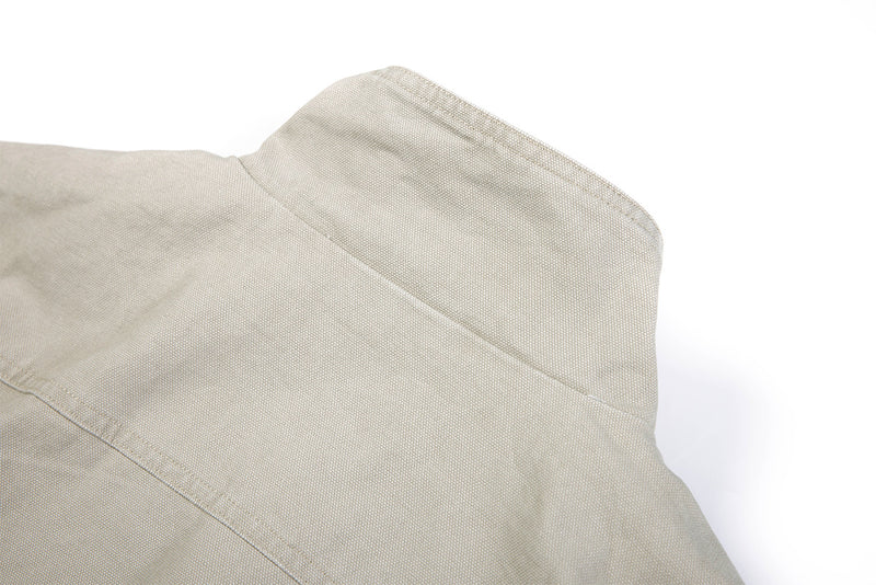 Metal Clasp Bomber Jacket – Washed Cotton Flight Jacket with Diagonal Buckle