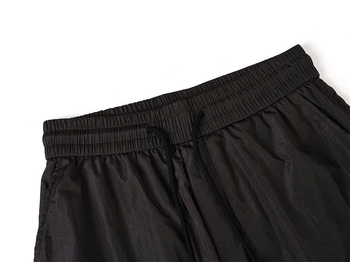 Wide-Leg Parachute Cargo Pants – Oversized Crinkle Nylon Drawstring Trousers