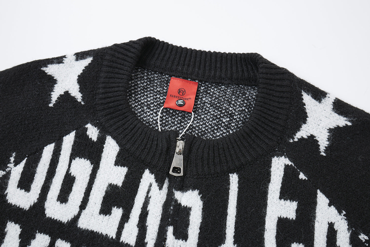 Gilet-pull zippé en maille jacquard avec imprimé lettres