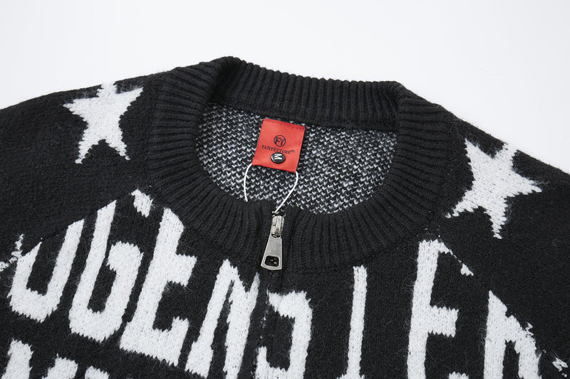 Gilet-pull zippé en maille jacquard avec imprimé lettres