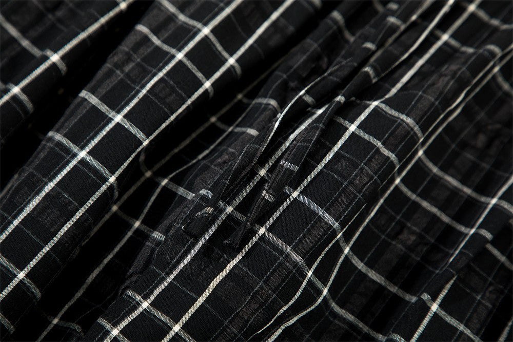 Men's Plaid Wide-Leg Pants – Relaxed Fit Drawstring Trousers