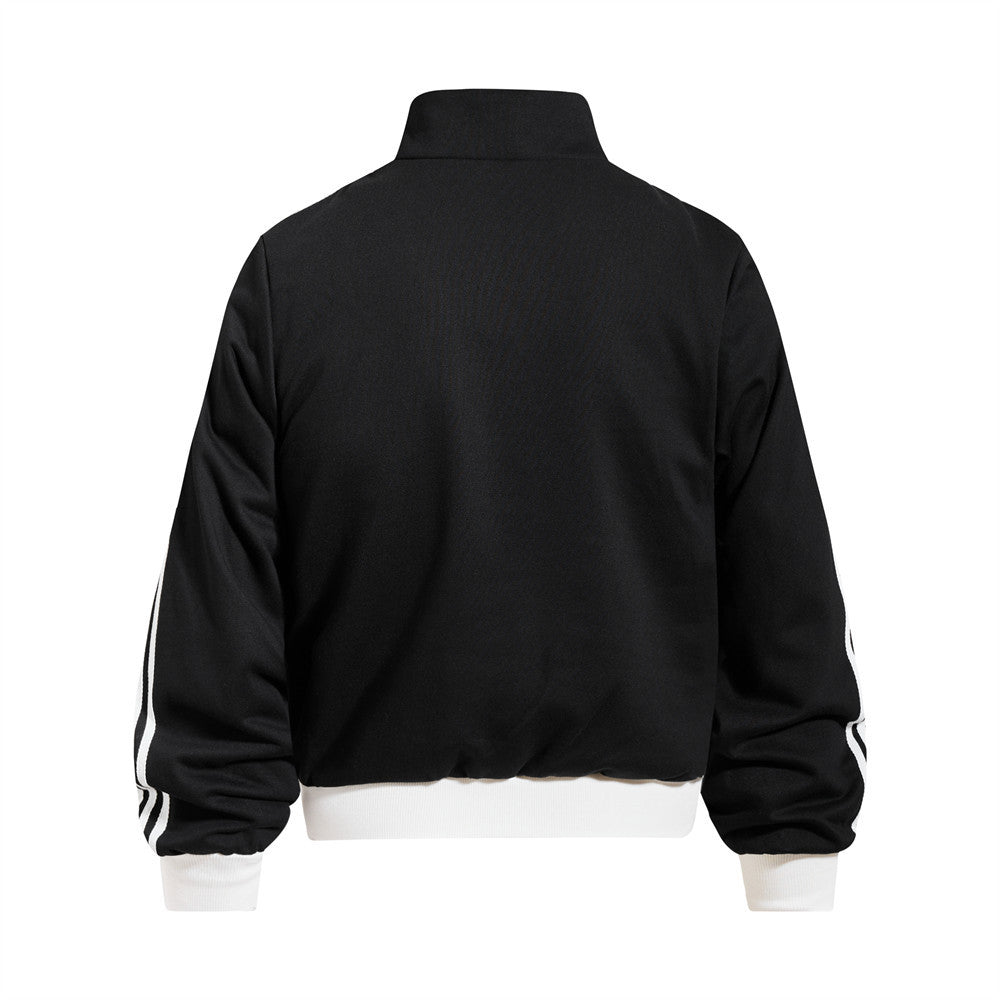 Embroidered Bomber Jacket Mens Star Print Track Jacket with Stripe Sleeves