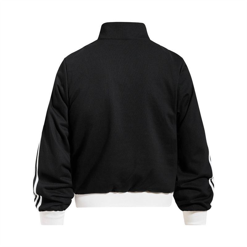 Embroidered Bomber Jacket Mens Star Print Track Jacket with Stripe Sleeves