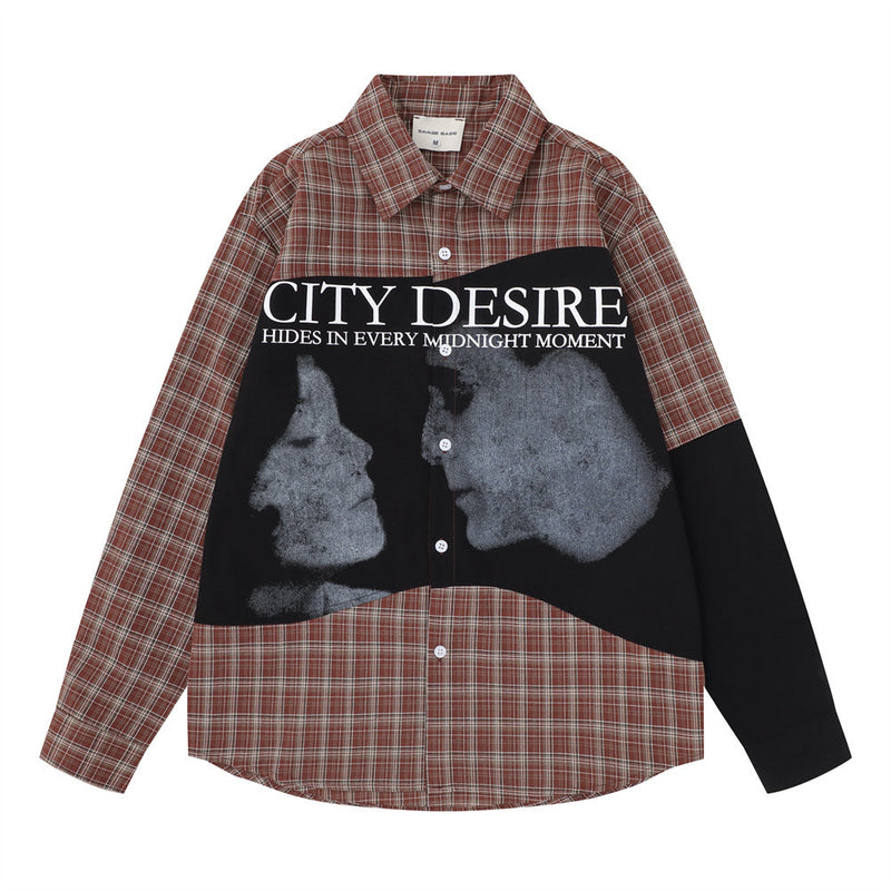 Men's Plaid Patchwork Long Sleeve Shirt – City Desire Graphic Print