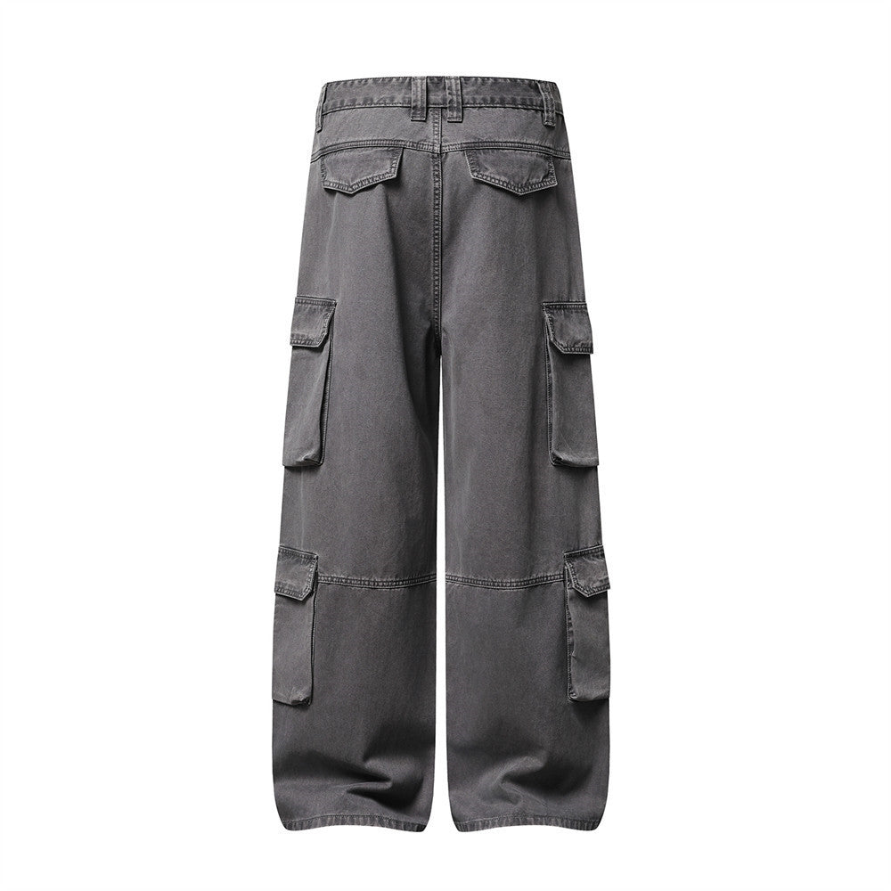 Wide-Leg Cargo Pants – Multi-Pocket Washed Vintage Streetwear Trousers